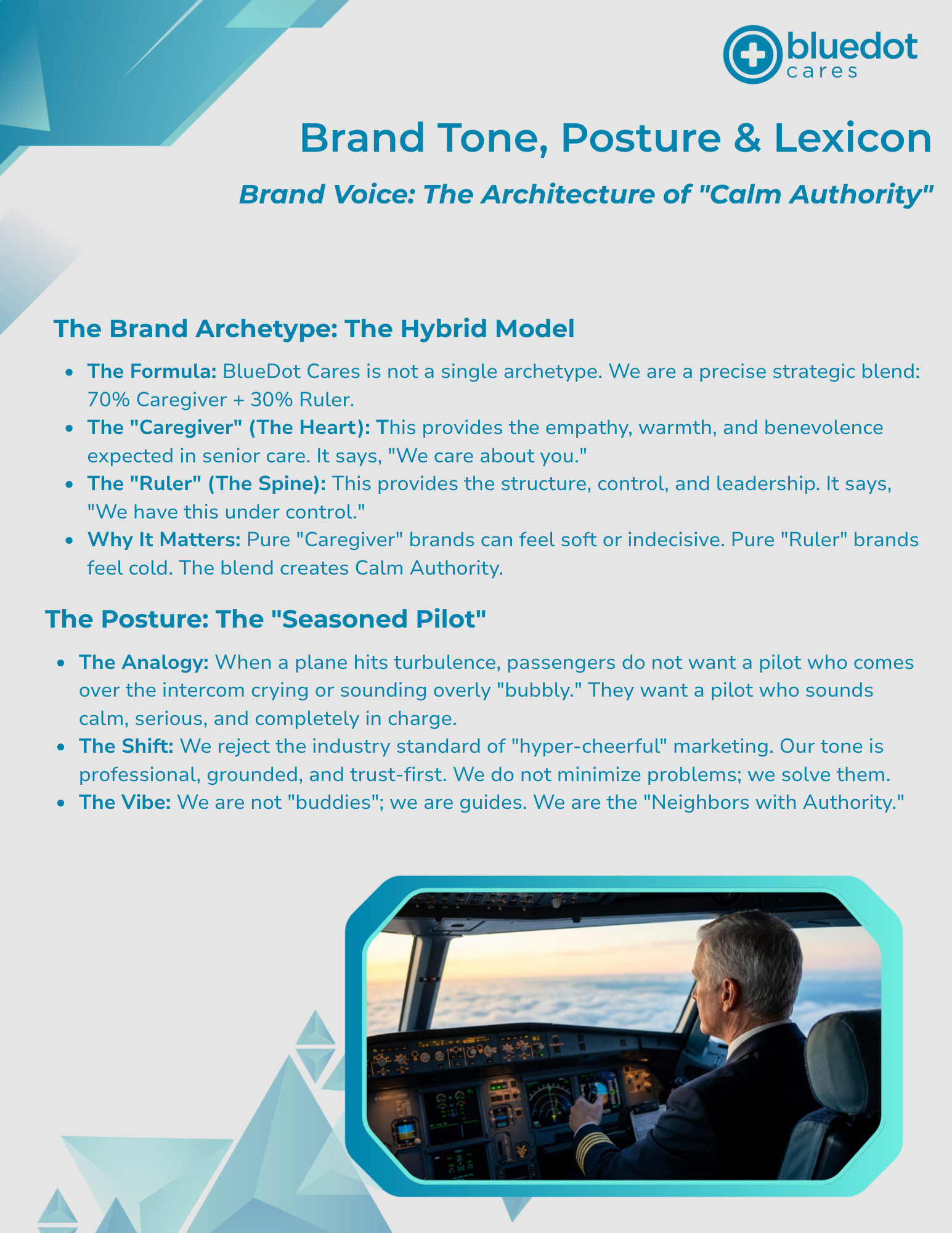 Brand tone, posture and lexicon spread for BlueDot Cares